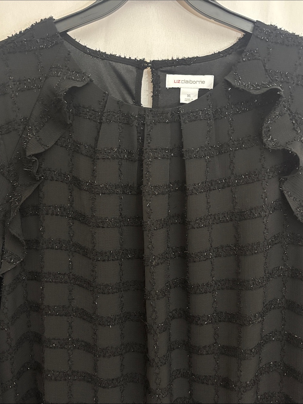 Liz Claiborne NWT Black Striped Bubble Hem Ruffle Blouse Size XL - Picture 7 of 16